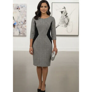 Pendleton Houndstooth Plaid Dress 8 Gray Wool Sheath Knee Length Academia Career